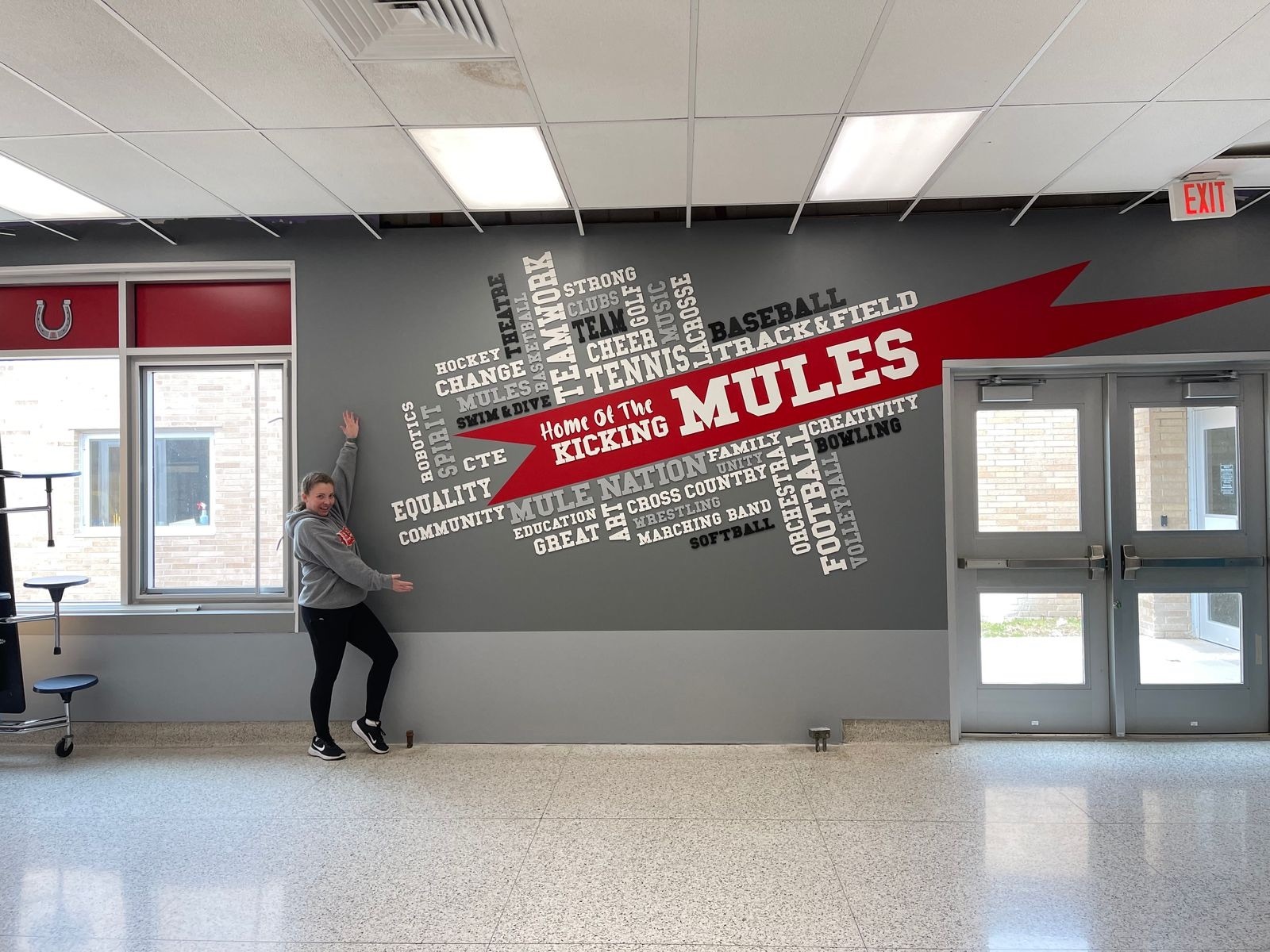 Home of the Kicking Mules school spirit word cloud wall mural