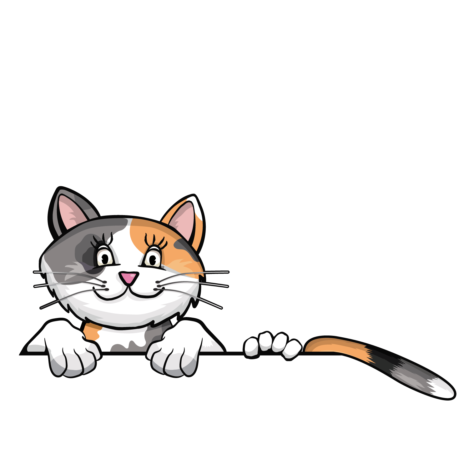 Illustrated cat peeking over a ledge