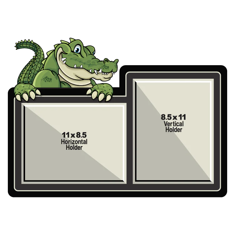 Crocodile character on a two-pocket menu and paper holder