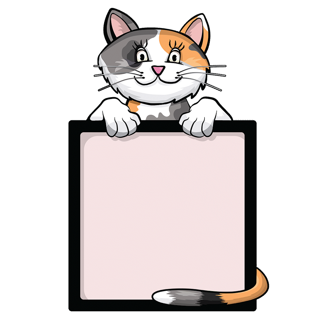 Cat character holding a blank write-on lunch board