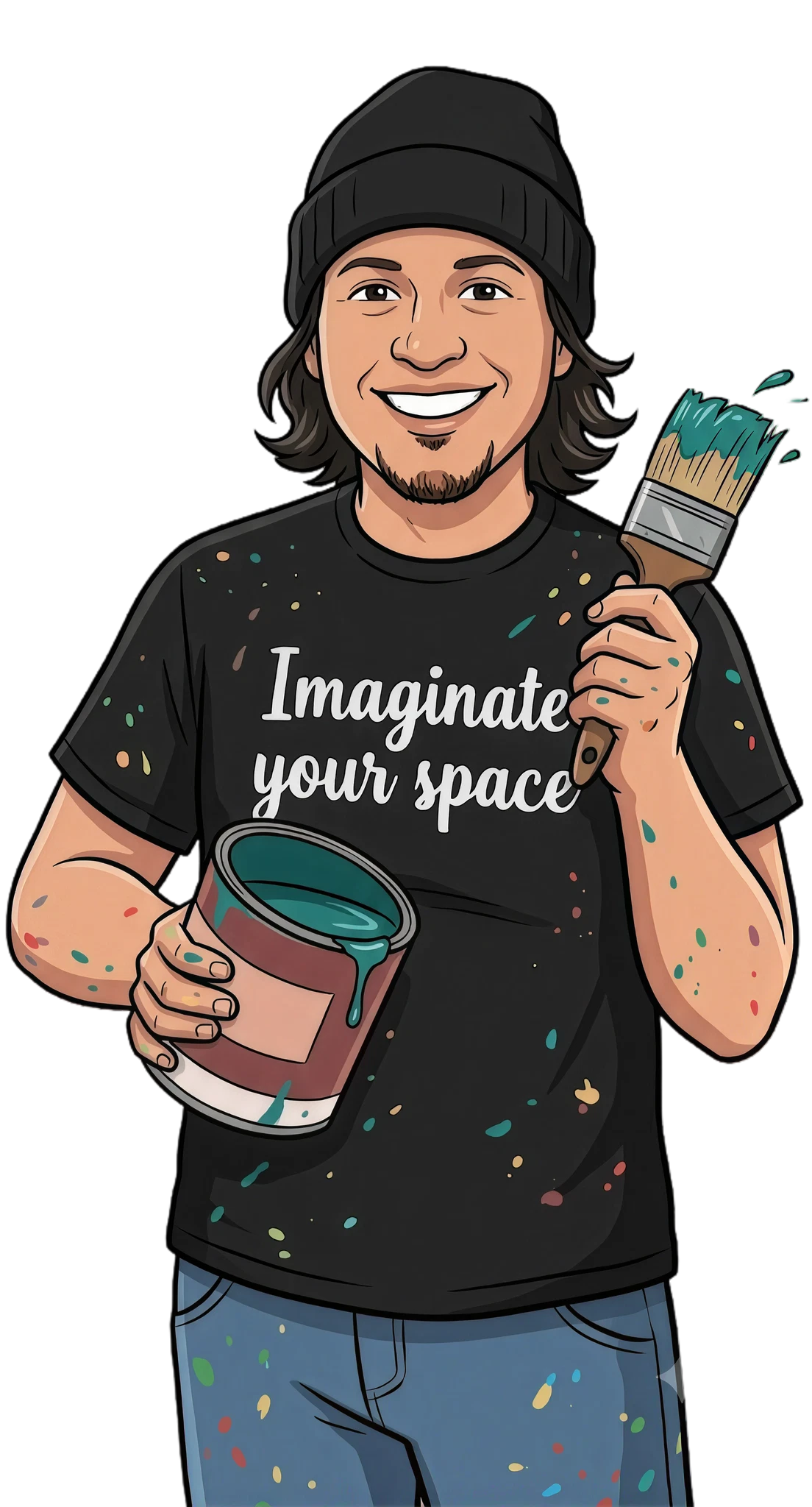 Imaginate Your Space installer holding a paint can and brush